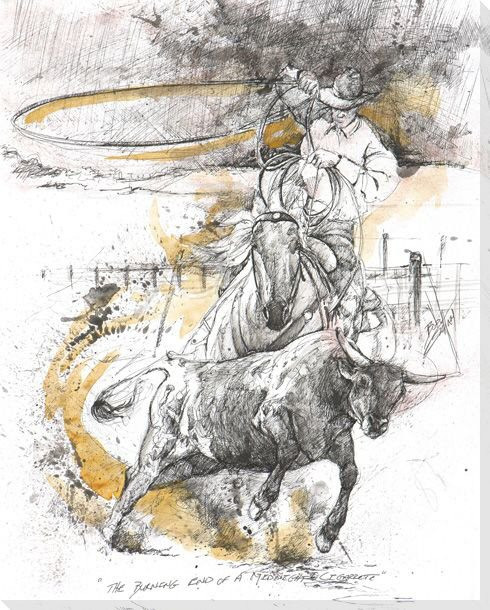 The Dust Storm Cowboy Roping Wrapped Canvas Giclee Print Wall Art