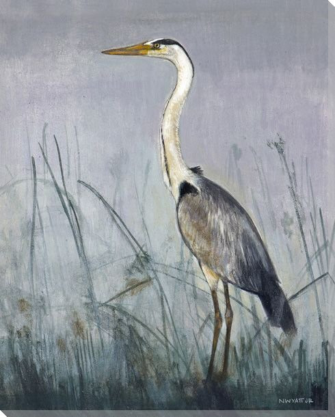 Grey Heron Bird Wrapped Canvas Giclee Print Wall Art