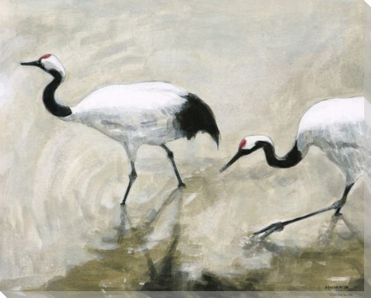 Wading Crane Birds Wrapped Canvas Giclee Print Wall Art