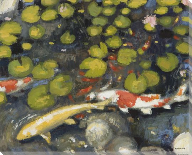 Koi Fish Pond Wrapped Canvas Giclee Print Wall Art