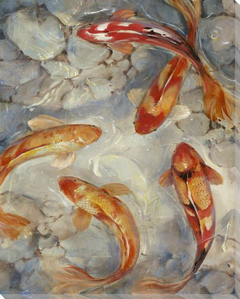 Vibrant Koi Fish II Wrapped Canvas Giclee Print Wall Art