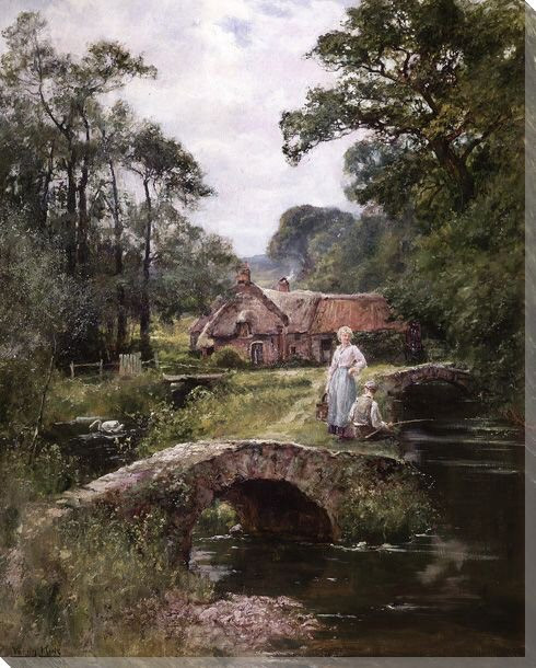 Fishing by the Bridge Wrapped Canvas Giclee Print Wall Art