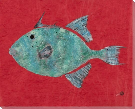 Green Sail Grey Triggerfish Wrapped Canvas Giclee Print Wall Art