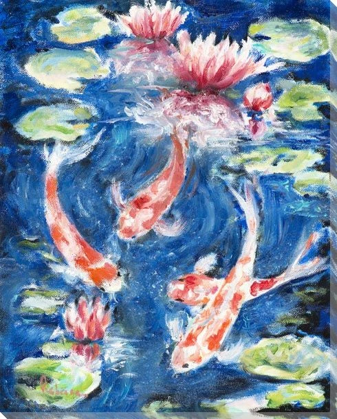 Koi Fish Swimming in a Pond Wrapped Canvas Giclee Art Print Wall Art