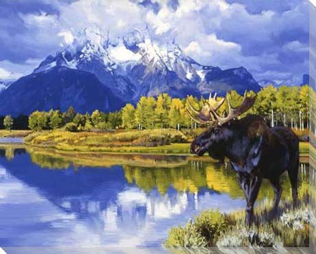 Grand Morning Moose by the Lake Wrapped Canvas Giclee Print