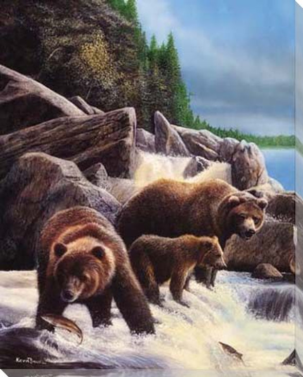 Grizzlies by the Falls Wrapped Canvas Giclee Print Wall Art