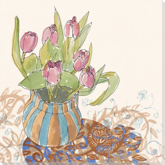Tulip Flowers and Paisley Shadow Wrapped Canvas Giclee Print