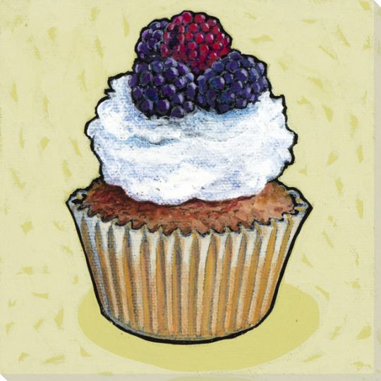 Cupcake with White Frosting and Fruit Wrapped Canvas Giclee Art Print