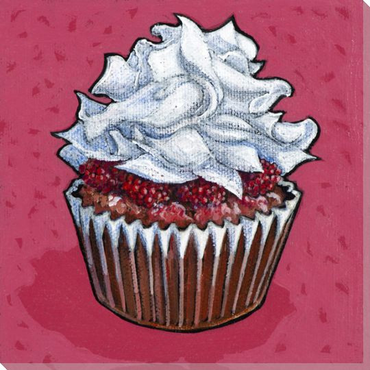 Cupcake with Fruit and White Frosting Wrapped Canvas Giclee Art Print