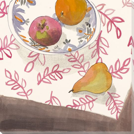 Leaf Print with Apple Pear Orange Wrapped Canvas Giclee Print