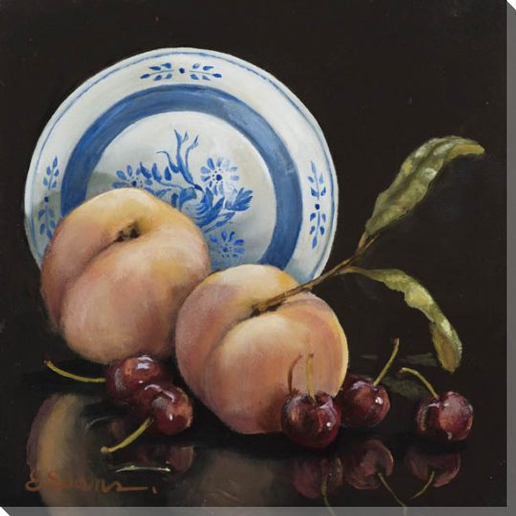 Peaches and Cherries Around a Plate Wrapped Canvas Giclee Print