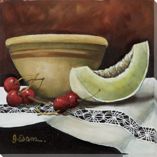 Fruit Bowl Cherries & Melon Wrapped Canvas Giclee Print Wall Art