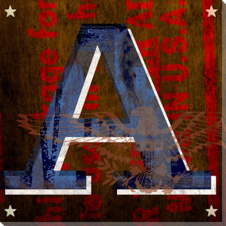 Patriotic USA Letter A Wrapped Canvas Giclee Print Wall Art