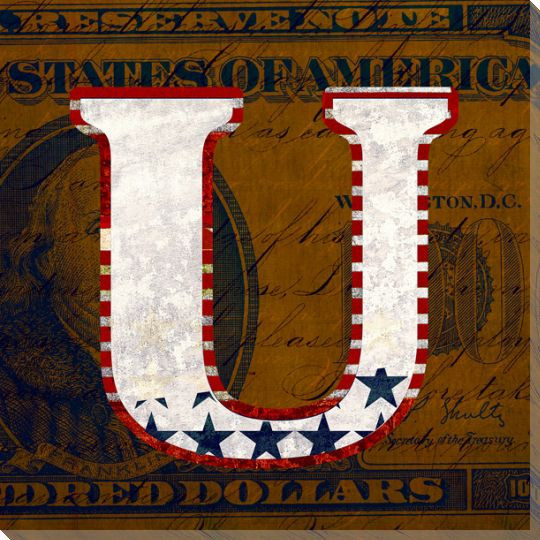 Patriotic USA Letter U Wrapped Canvas Giclee Print Wall Art