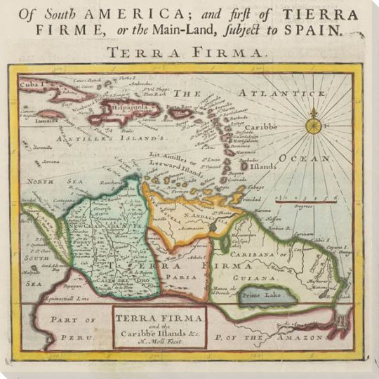 Old South America Map Wrapped Canvas Giclee Print Wall Art