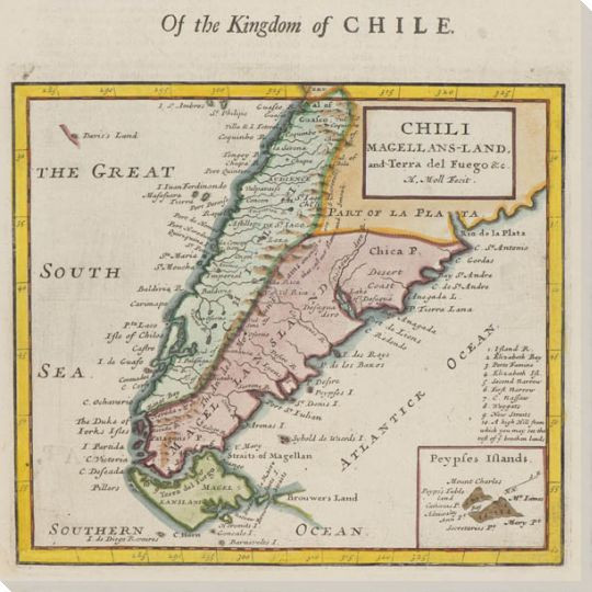Old Kingdom of Chile Map Wrapped Canvas Giclee Print Wall Art