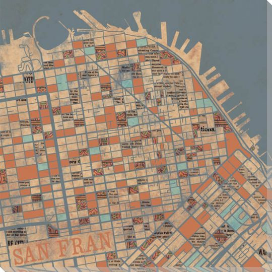 San Francisco City Grid Map Wrapped Canvas Giclee Print Wall Art