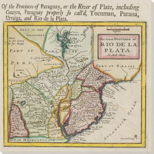 Old Provinces of Paraguay Map Wrapped Canvas Giclee Print Wall Art