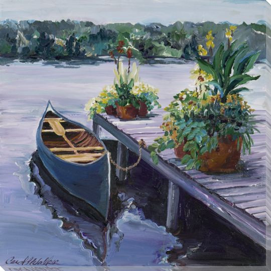Canoe Boat at the Dock Wrapped Canvas Giclee Print Wall Art