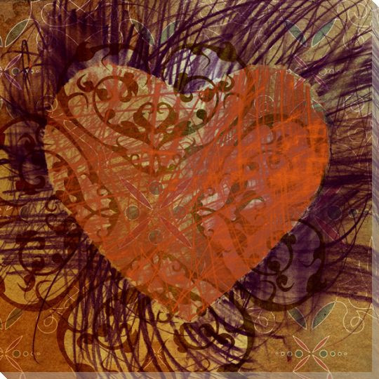 Colorful Orange Heart Wrapped Canvas Giclee Print Wall Art