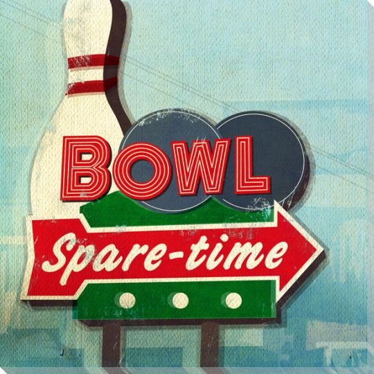 Retro Bowling Sign Wrapped Canvas Giclee Print Wall Art