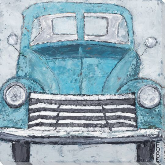 Vintage Blue Vehicle Wrapped Canvas Giclee Print Wall Art