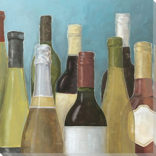 Assorted Wine Bottles II Wrapped Canvas Giclee Print Wall Art