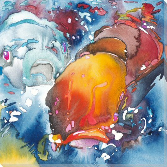 Two Colorful Koi Fish Wrapped Canvas Giclee Print Wall Art