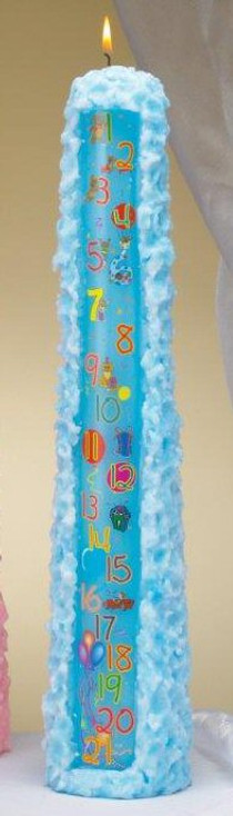 15" Blue Baby Shower Pillar Candle