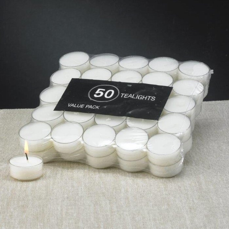 White Acrylic Cup Tea Light Candles, Set of 50