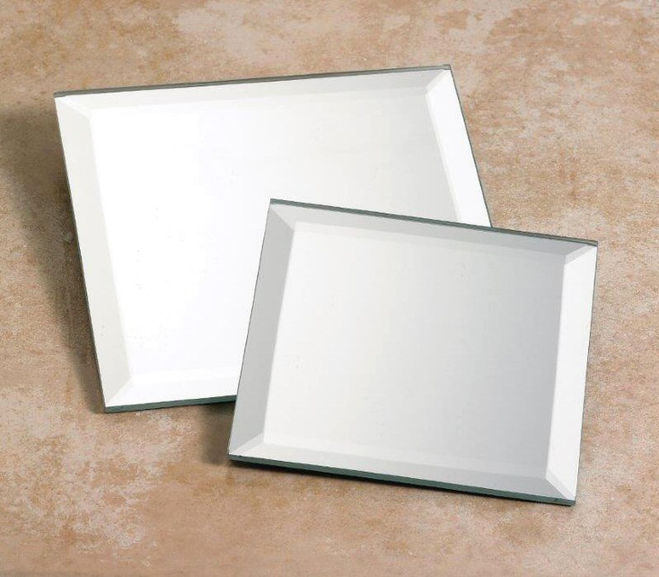 4" Square Beveled Mirrored Glass Candle Holder Plates, Set of 6