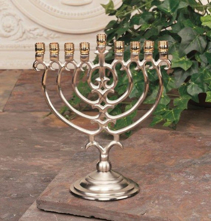 Nickel Brass Metal Menorah Candle Holder