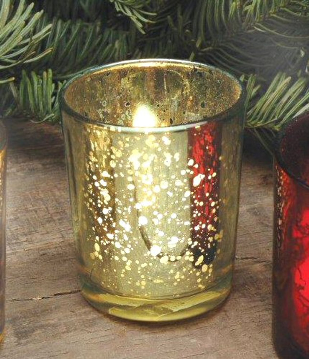 Rustic Gold Glass Tea Light Candle Holders, Set of 12