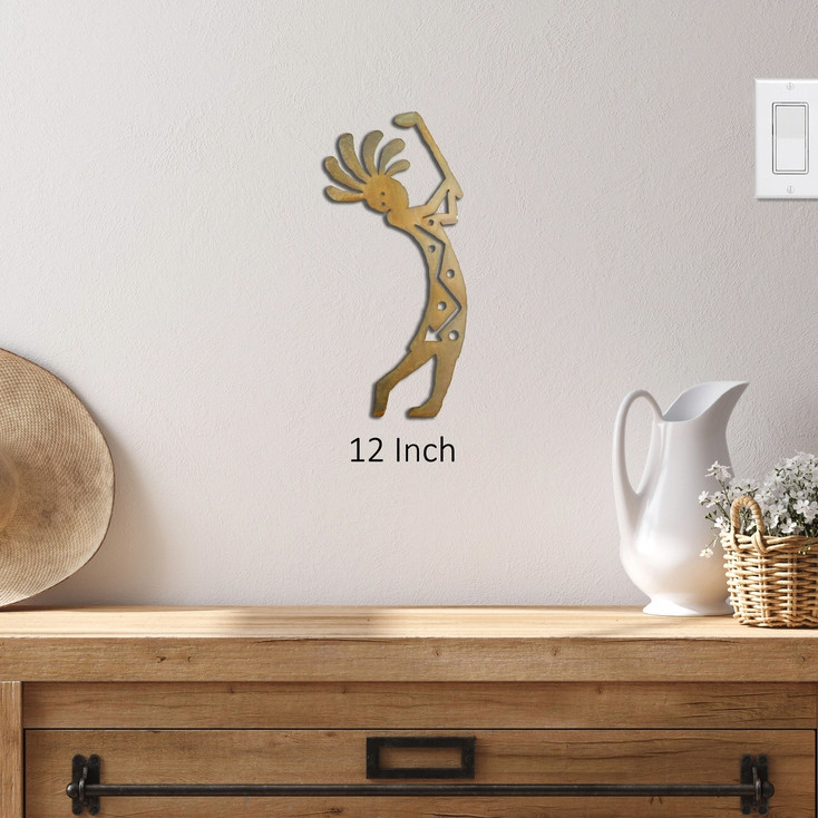 Kokopelli Golfing "Golf Drive" Rust Metal Wall Art