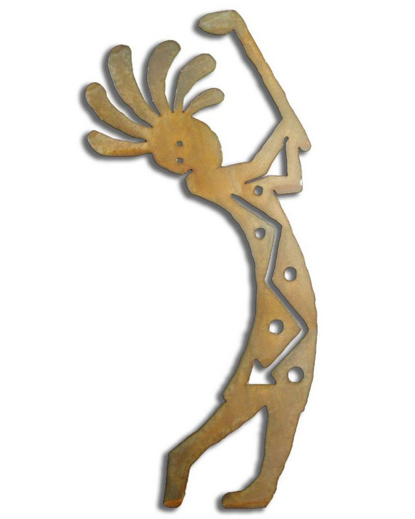 Kokopelli Golfing Rust Metal Wall Art