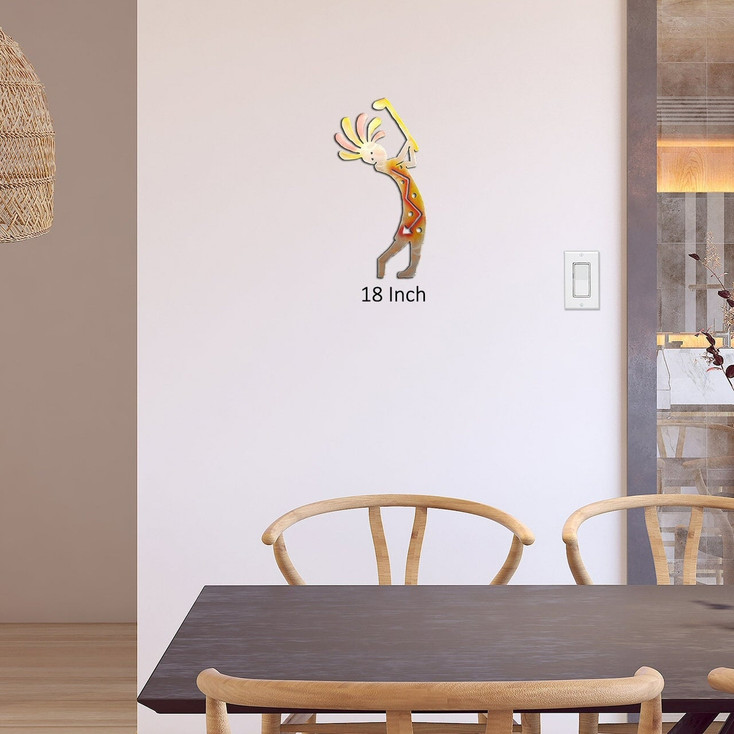 Kokopelli Golfing "Golf Drive" Sunset Swirl Metal Wall Art