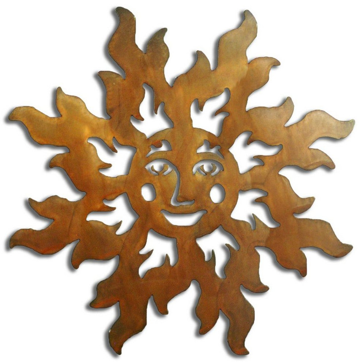 Happy Sun Face Rust Metal Wall Art