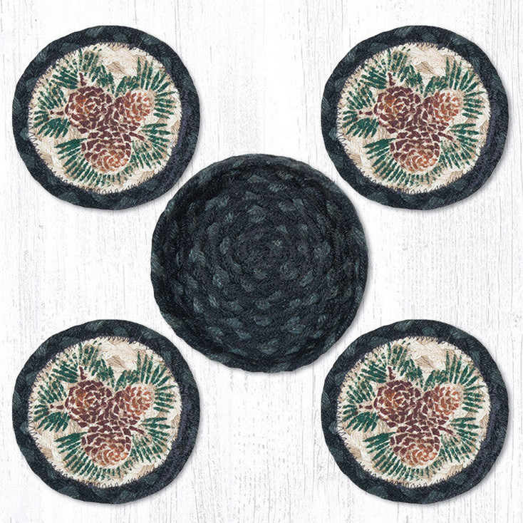 Pinecones Braided Jute Coasters and Basket Holder