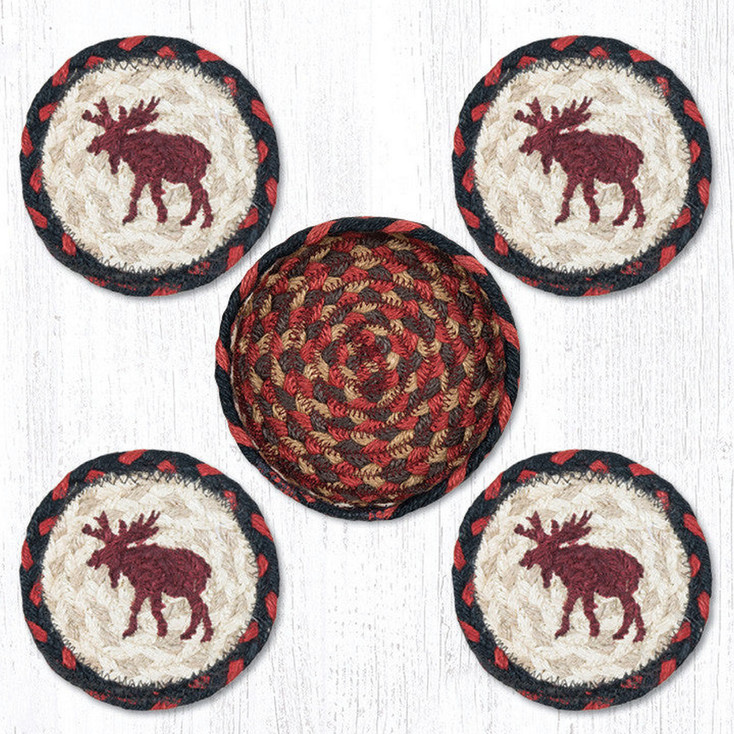 Moose Braided Jute Coasters and Basket Holder
