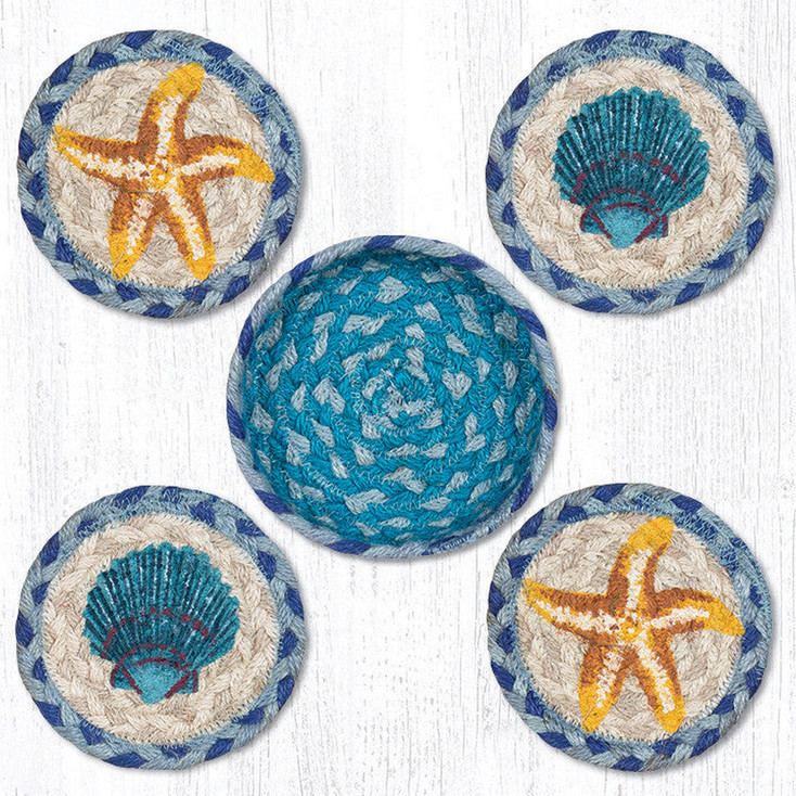 Star Fish Scallop Braided Jute Coasters and Basket Holder