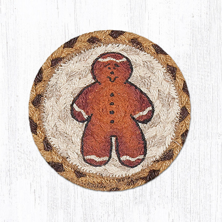 Gingerbread Man Braided Jute Coaster