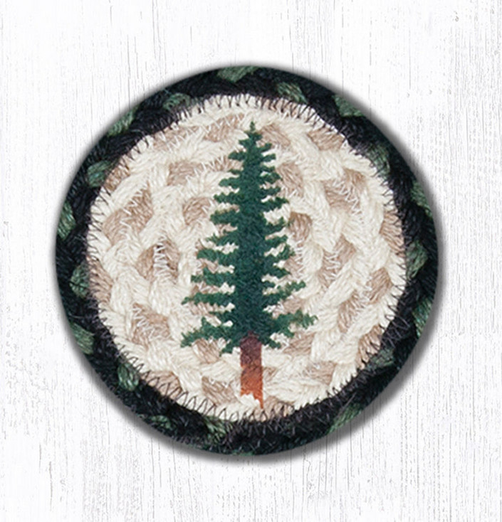 Tall Timber Trees Braided Jute Coaster by Jan Harless