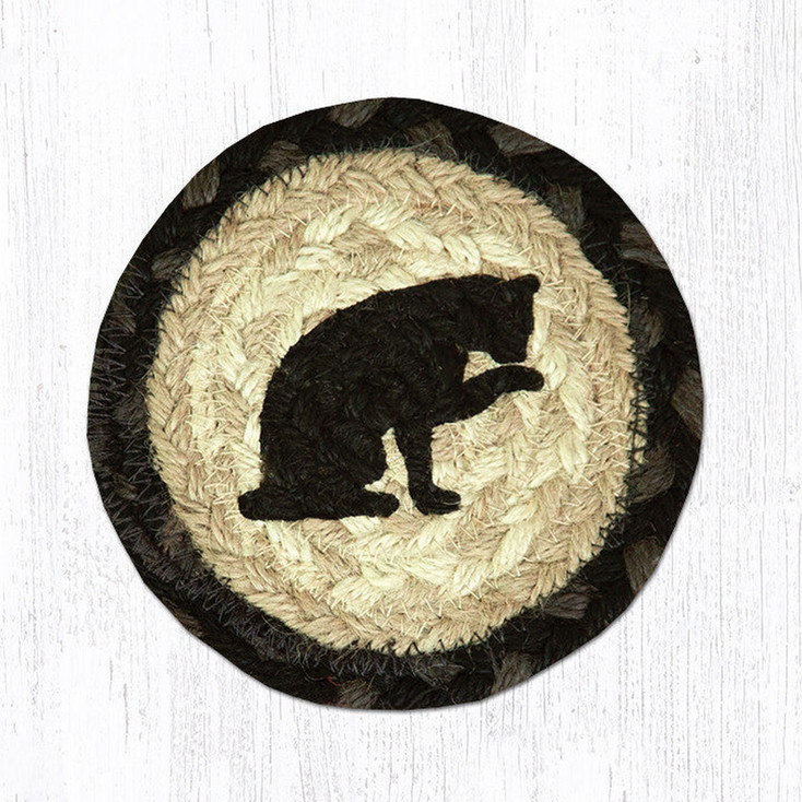Cat Licking Paw Braided Jute Coaster