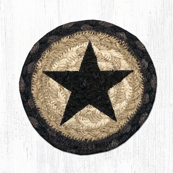 Rustic Black Star Braided Jute Coaster