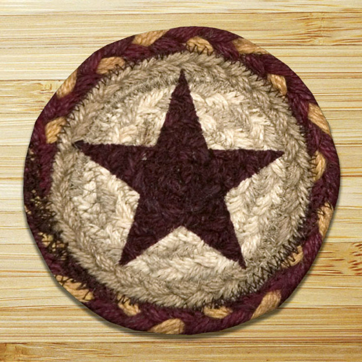 Burgundy Star Braided Jute Coasters, Set of 8