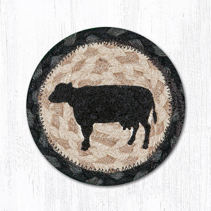 Cow Silhouette Braided Jute Coaster