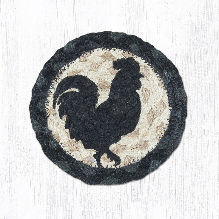 Rooster Silhouette Braided Jute Coaster