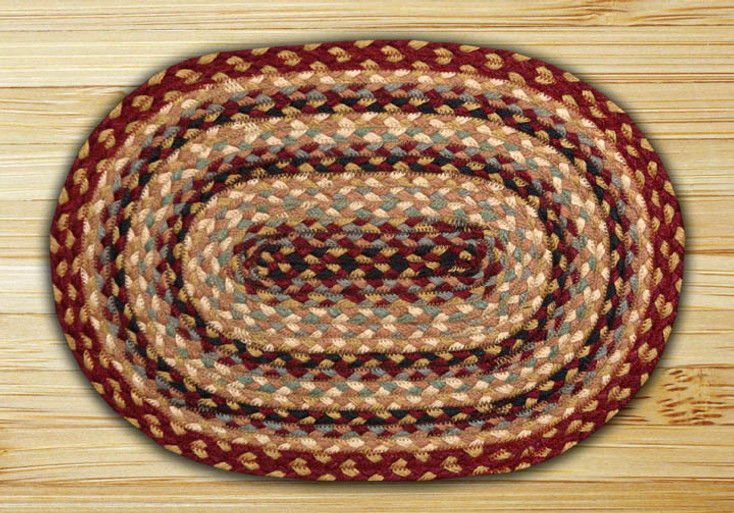 Burgundy Gray Cream Braided Jute Oval Placemat, Set of 2