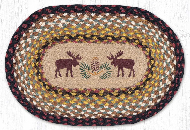 Moose and Pinecone Braided Jute Oval Placemat