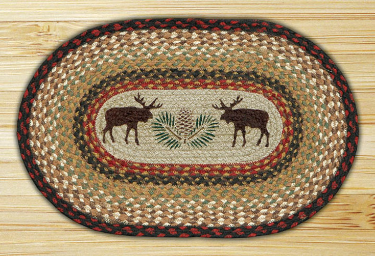 Moose and Pinecone Braided Jute Oval Placemat, Set of 2